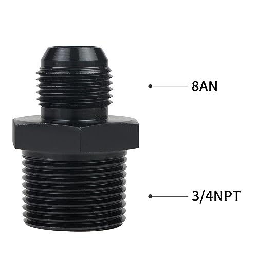 Dexepe 8AN Male Flare to 34 NPT Pipe Fitting Adapter Aluminum Straight Fuel Line Hose Adapter Black Anodized Fuel System Fittings 2PCS - Image 3