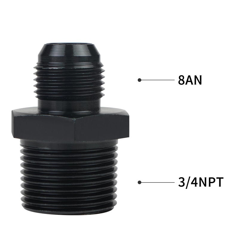 Dexepe 8AN Male Flare to 34 NPT Pipe Fitting Adapter Aluminum Straight Fuel Line Hose Adapter Black Anodized Fuel System Fittings 2PCS - Image 4