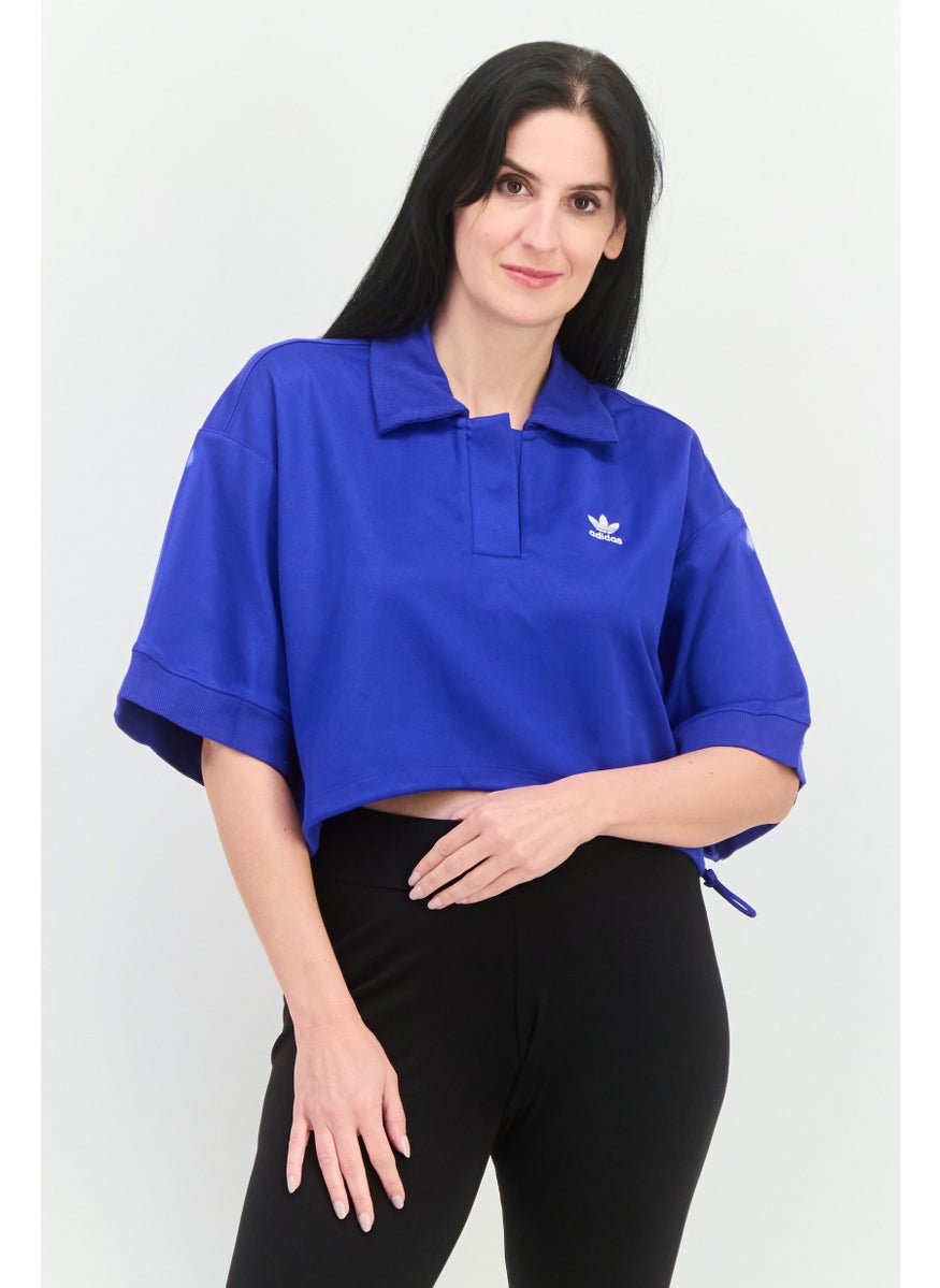 adidas Originals Women Sportswear Fit Short Sleeves Outdoor Polo Shirt, Blue  - Image 1