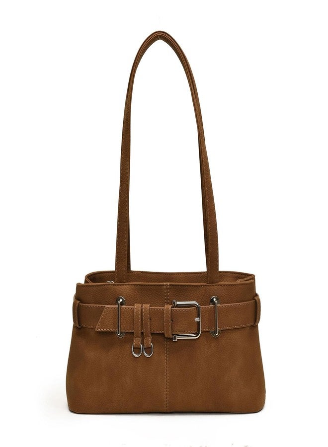 JYG Shoulder Bag for Women Vintage Y2K Hobo Purse with Belt Buckle Small PU Leather Underarm Satchel Handbag Brown - Image 1