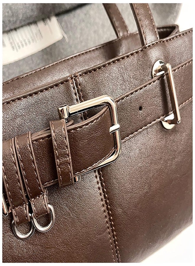 JYG Shoulder Bag for Women Vintage Y2K Hobo Purse with Belt Buckle Small PU Leather Underarm Satchel Handbag Brown - Image 4