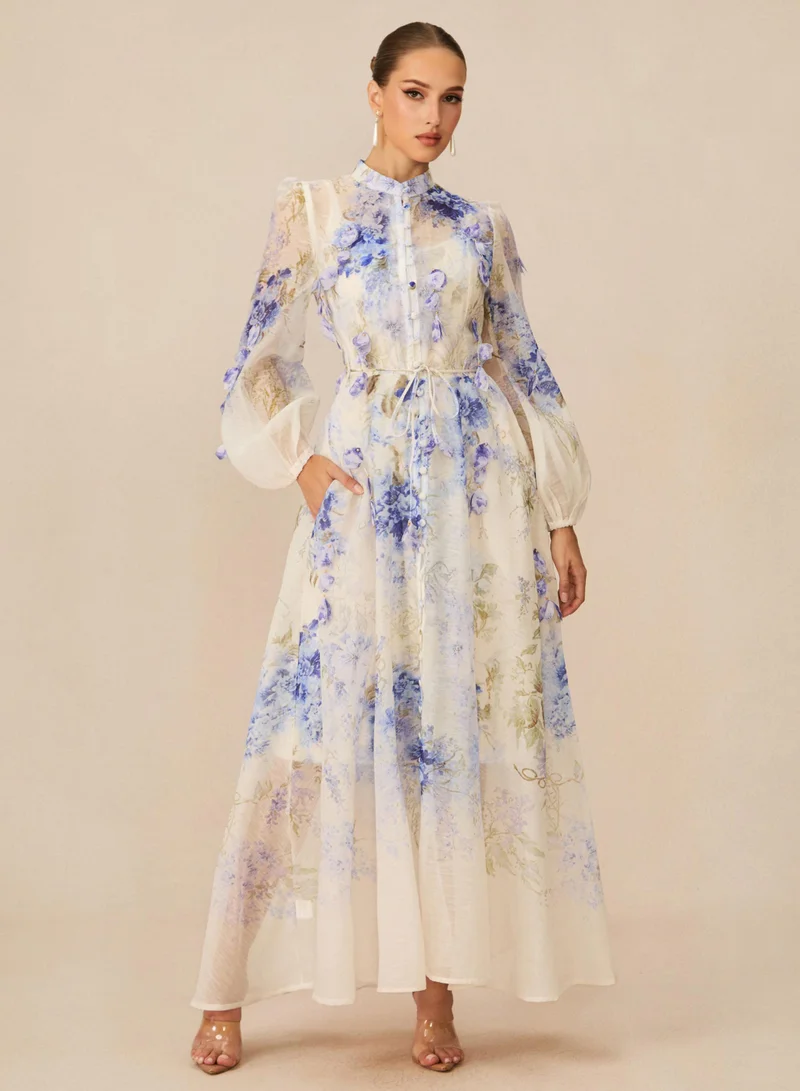 Sunfere Moment of Beauty Blue Floral Print Maxi Dress