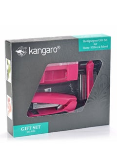 Kangaro 4-Piece Stapler and Punch With Accessories Pink  - Image 1