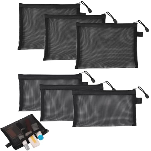 Zytiqt Zipper Pouch, Black Mesh Pouch with Zipper, 6PCS Set (A5 x 3 + A6 x 3), Small Makeup Pouch for Travel, Cosmetic Organizer Bag, Medicine Pouch, Washbag Pouch for Women - Image 1