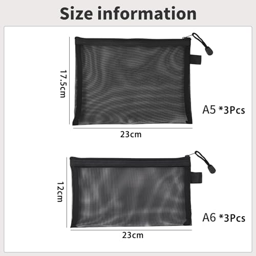 Zytiqt Zipper Pouch, Black Mesh Pouch with Zipper, 6PCS Set (A5 x 3 + A6 x 3), Small Makeup Pouch for Travel, Cosmetic Organizer Bag, Medicine Pouch, Washbag Pouch for Women - Image 2