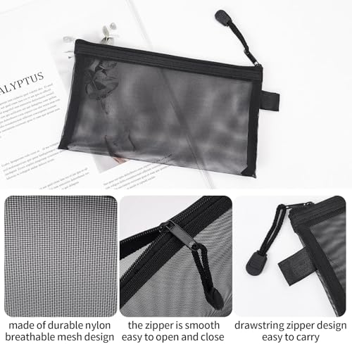 Zytiqt Zipper Pouch, Black Mesh Pouch with Zipper, 6PCS Set (A5 x 3 + A6 x 3), Small Makeup Pouch for Travel, Cosmetic Organizer Bag, Medicine Pouch, Washbag Pouch for Women - Image 3