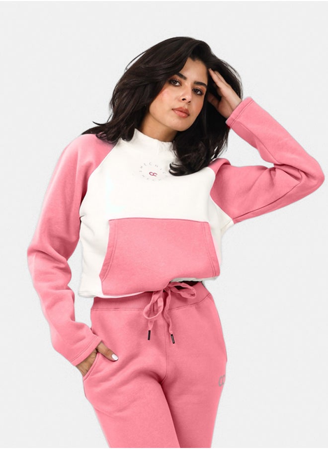 SHECHICK - Shechick White & Dusty Pink Cropped Hoodie - Image 1