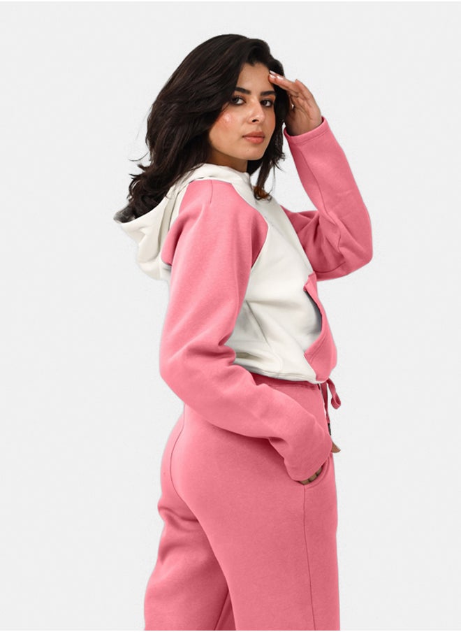 SHECHICK - Shechick White & Dusty Pink Cropped Hoodie - Image 1