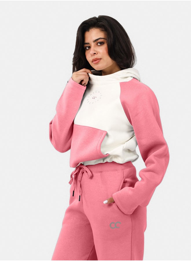 SHECHICK - Shechick White & Dusty Pink Cropped Hoodie - Image 1