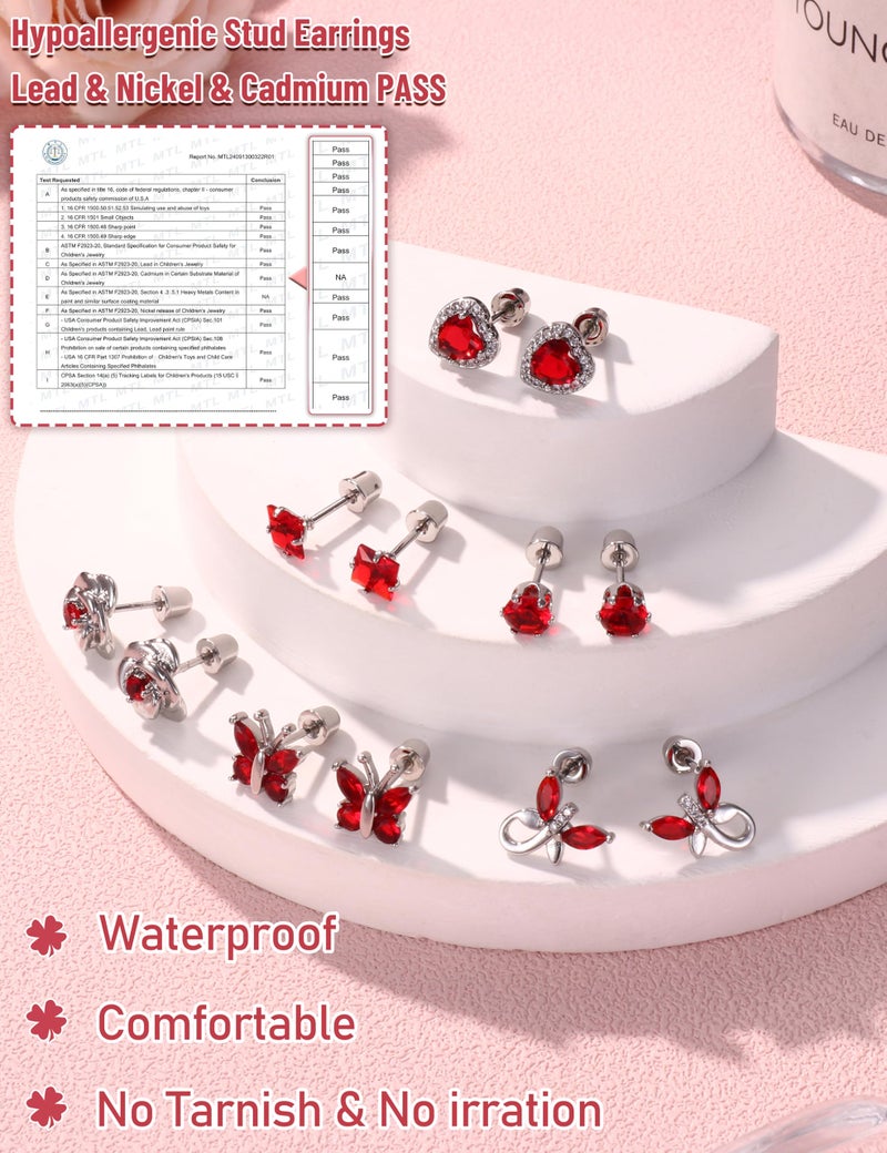 Thunaraz Valentines Day Gifts for Her, Hypoallergenic Screw Back Earrings for Girls Women Surgical Stainless Steel Stud Earrings for Sensitive Ears Cute Butterfly Flower Heart CZ Kid Toddler Jewelry Gift 1 - Image 5