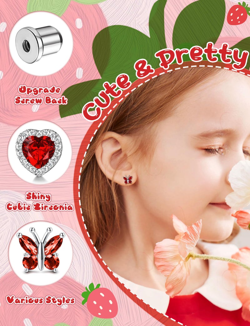 Thunaraz Valentines Day Gifts for Her, Hypoallergenic Screw Back Earrings for Girls Women Surgical Stainless Steel Stud Earrings for Sensitive Ears Cute Butterfly Flower Heart CZ Kid Toddler Jewelry Gift 1 - Image 2
