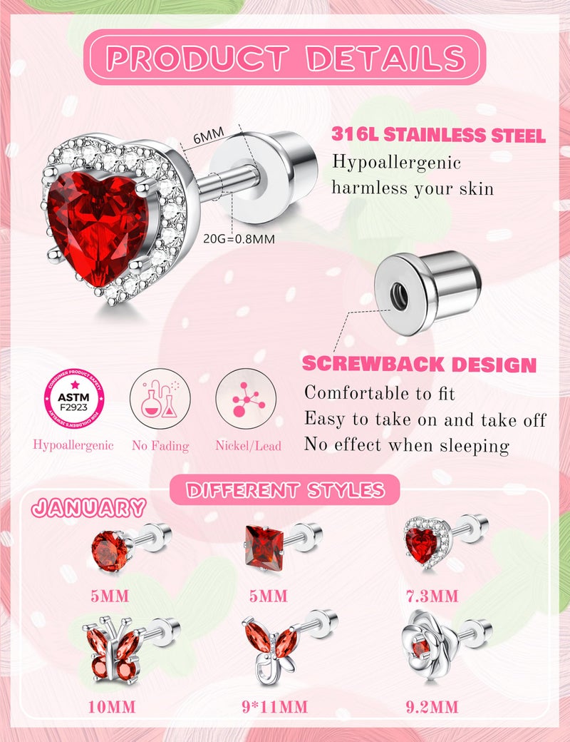 Thunaraz Valentines Day Gifts for Her, Hypoallergenic Screw Back Earrings for Girls Women Surgical Stainless Steel Stud Earrings for Sensitive Ears Cute Butterfly Flower Heart CZ Kid Toddler Jewelry Gift 1 - Image 4