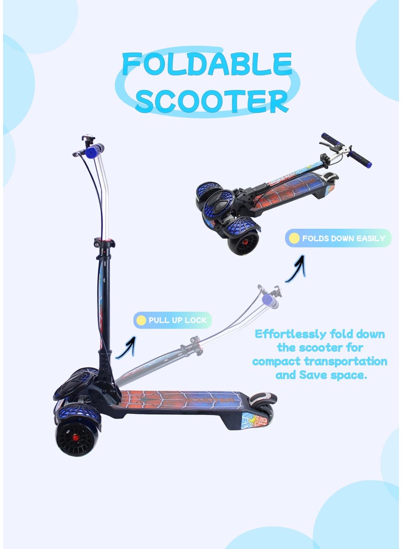 EASY FUTURE LED Rear Brake Foldable Kids Scooter with Height-Adjustable Handle, LED PU Wheels, Handle Brake & Music – Ideal for 3–8 Years Including Full Protective Gear Set - Image 2