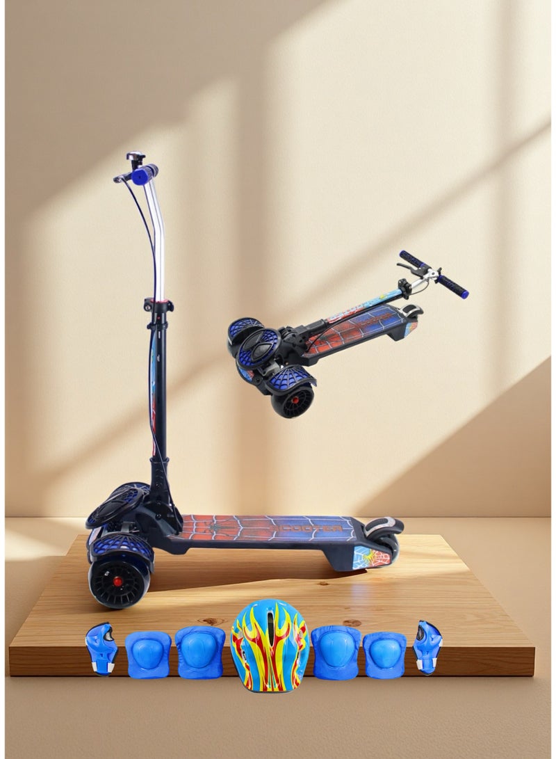 EASY FUTURE LED Rear Brake Foldable Kids Scooter with Height-Adjustable Handle, LED PU Wheels, Handle Brake & Music – Ideal for 3–8 Years Including Full Protective Gear Set - Image 1