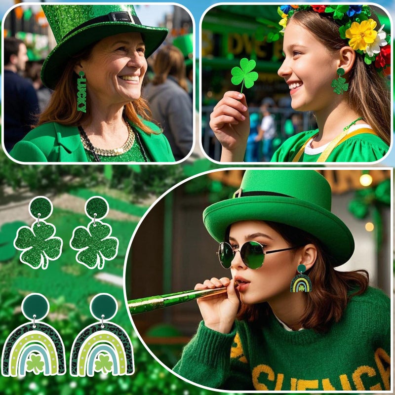Moiegouct 9 Pairs St Patricks Day Earrings for Women Green Shamrock Clover Acylic Dangle Earrings Irish Festival Jewelry St. Patrick's Day Accessory - Image 2