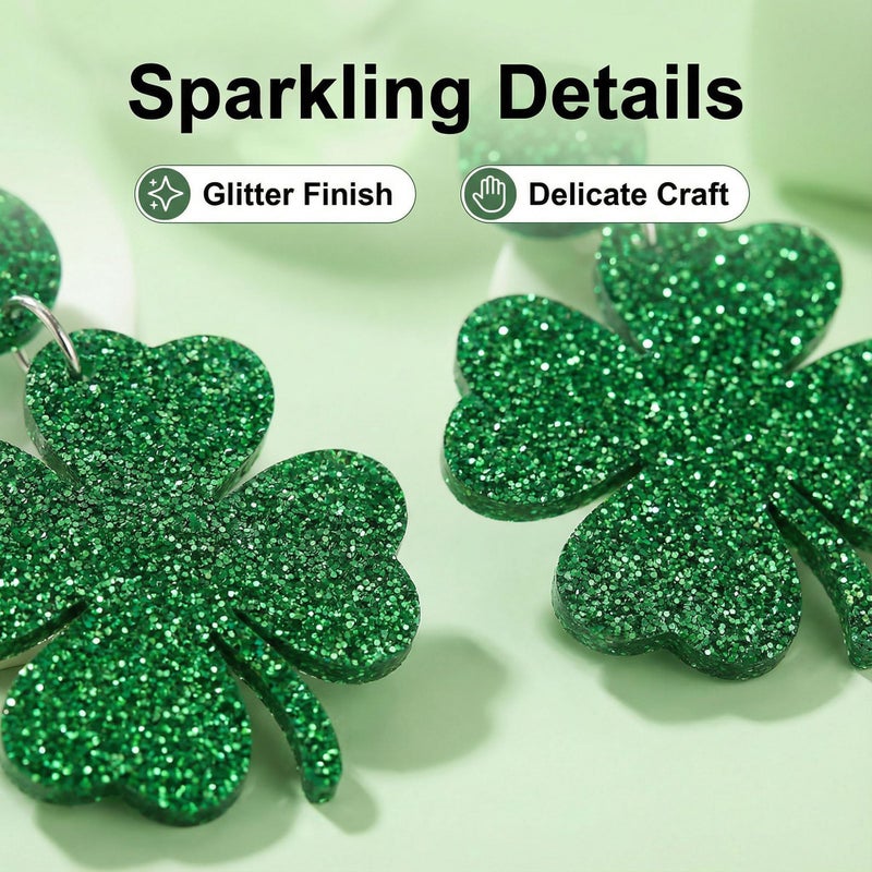 Moiegouct 9 Pairs St Patricks Day Earrings for Women Green Shamrock Clover Acylic Dangle Earrings Irish Festival Jewelry St. Patrick's Day Accessory - Image 5