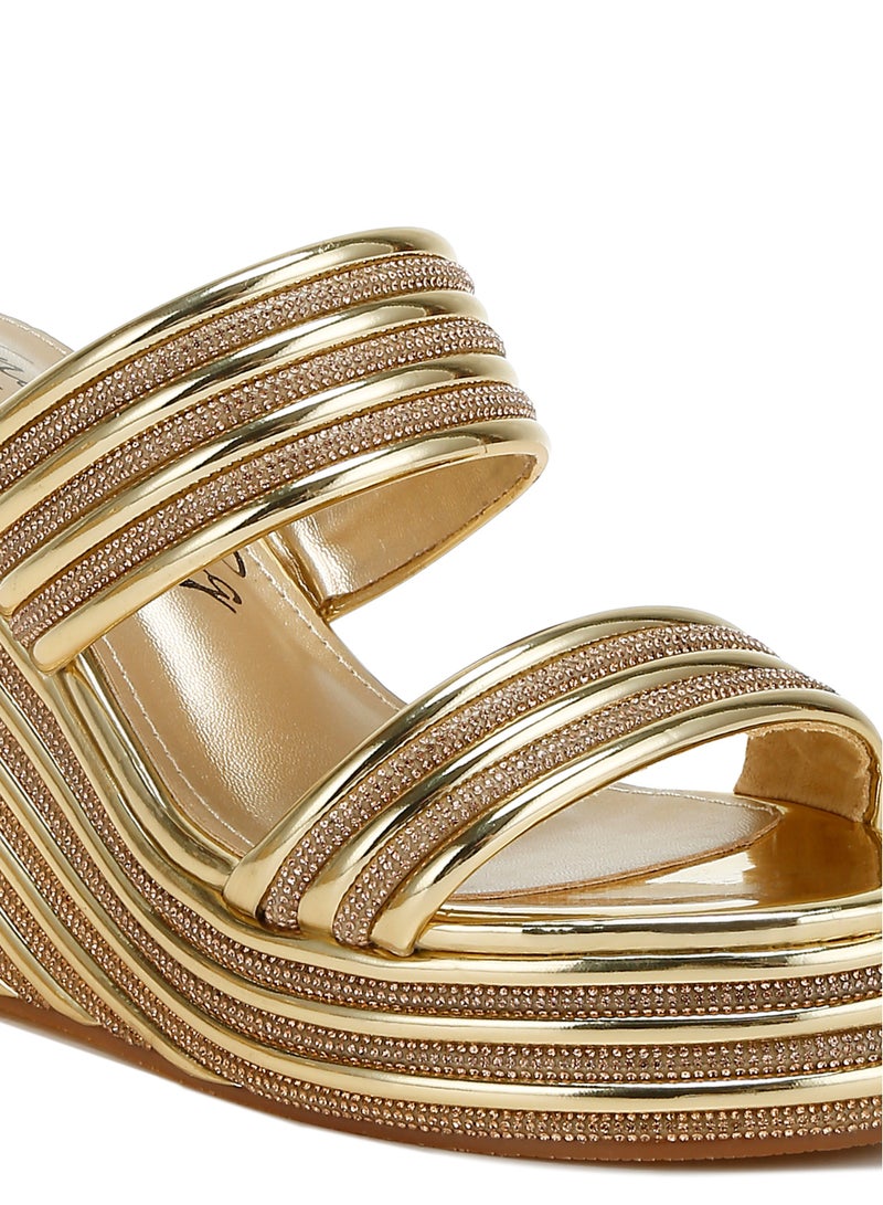 London Rag Metallic Faux Leather Wedge Sandals in Gold - Image 4