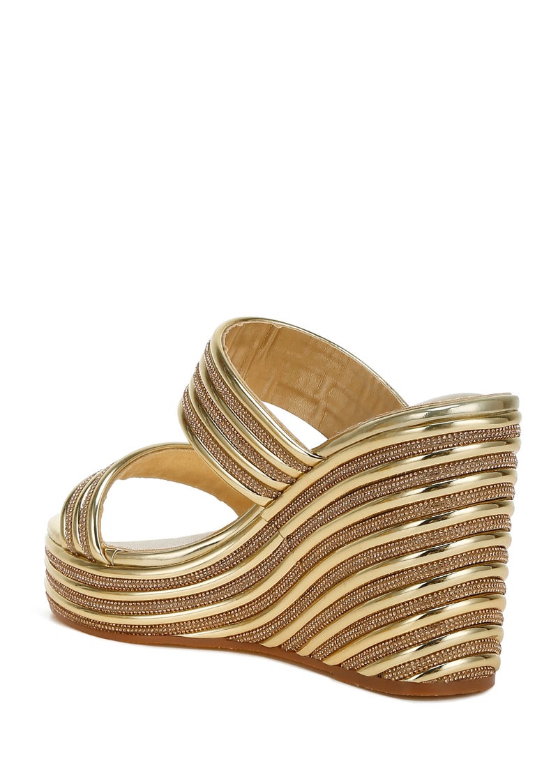 London Rag Metallic Faux Leather Wedge Sandals in Gold - Image 3