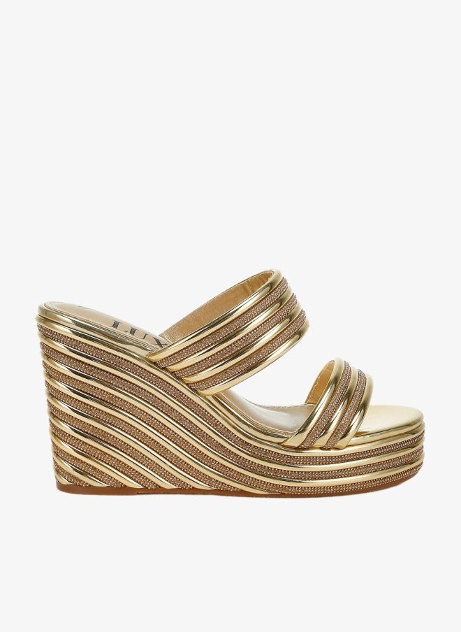 London Rag Metallic Faux Leather Wedge Sandals in Gold - Image 1