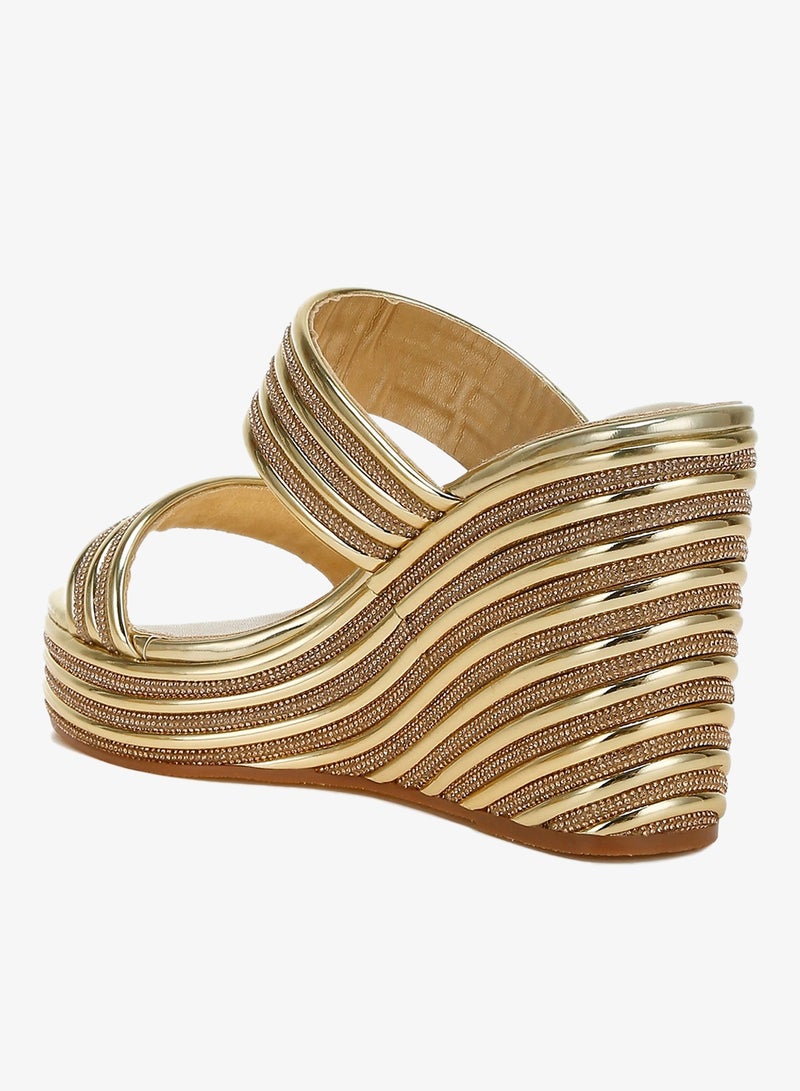 London Rag Metallic Faux Leather Wedge Sandals in Gold - Image 3