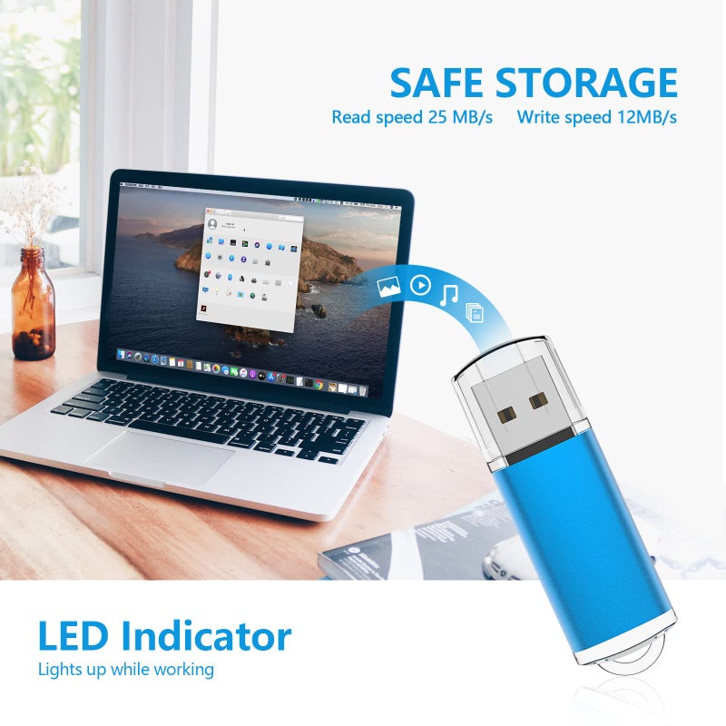 KOOTION Flash Drive 8GB 10 Pack USB 2.0 Thumb Drive Capped Memory Stick Jump Drive, Blue - Image 3