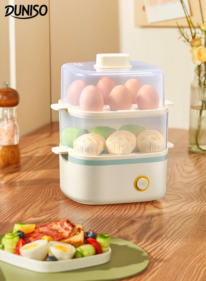DUNISO Multifunctional Egg Cooker Boiler Double-Layer Electric Food Steamer Large Capacity Intelligent Timing Breakfast Maker with Automatic Off Transparent Cover Rapid Egg Cooker Perfect for Egg, Corn, Bun, Snack, Dessert - Image 1
