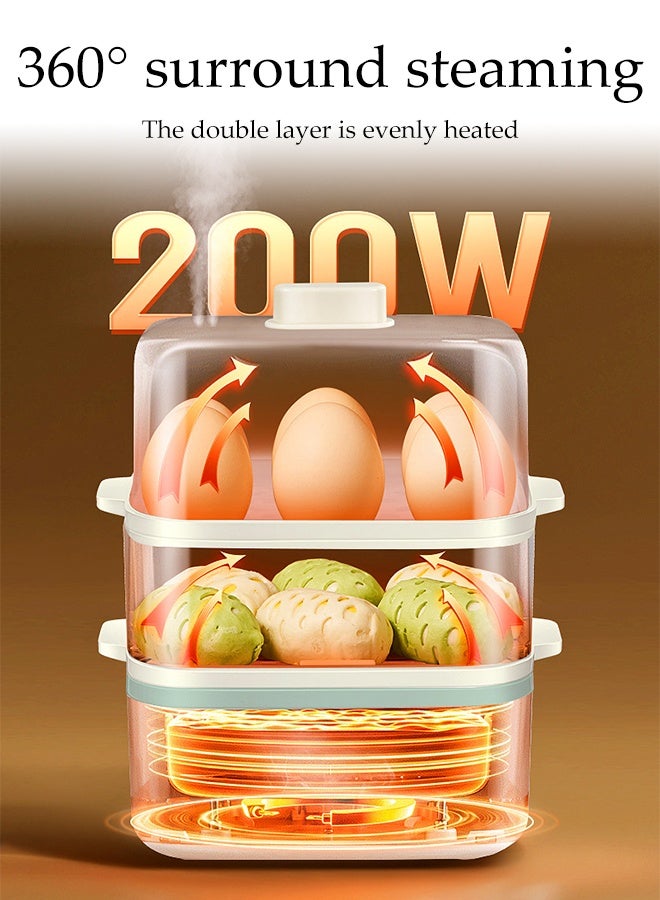 DUNISO Multifunctional Egg Cooker Boiler Double-Layer Electric Food Steamer Large Capacity Intelligent Timing Breakfast Maker with Automatic Off Transparent Cover Rapid Egg Cooker Perfect for Egg, Corn, Bun, Snack, Dessert - Image 5