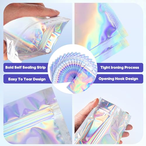 Motomy 5.5x7.8 inch Holographic Packaging Bags, Resealable Foil Pouch Mylar Sample Bag Great for Small Business and Party Favor Food Storage（50 Pcs-5.5x7.8 in）Holographic Color - Image 4