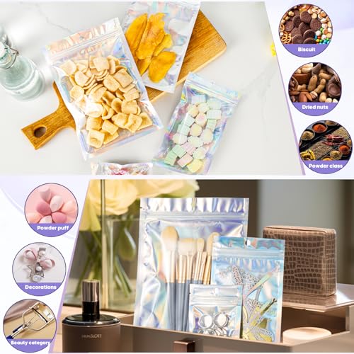 Motomy 5.5x7.8 inch Holographic Packaging Bags, Resealable Foil Pouch Mylar Sample Bag Great for Small Business and Party Favor Food Storage（50 Pcs-5.5x7.8 in）Holographic Color - Image 3