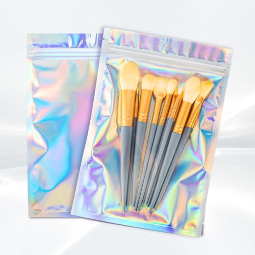 Motomy 5.5x7.8 inch Holographic Packaging Bags, Resealable Foil Pouch Mylar Sample Bag Great for Small Business and Party Favor Food Storage（50 Pcs-5.5x7.8 in）Holographic Color - Image 1
