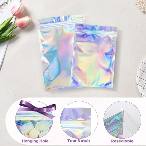 Motomy 5.5x7.8 inch Holographic Packaging Bags, Resealable Foil Pouch Mylar Sample Bag Great for Small Business and Party Favor Food Storage（50 Pcs-5.5x7.8 in）Holographic Color - Image 5