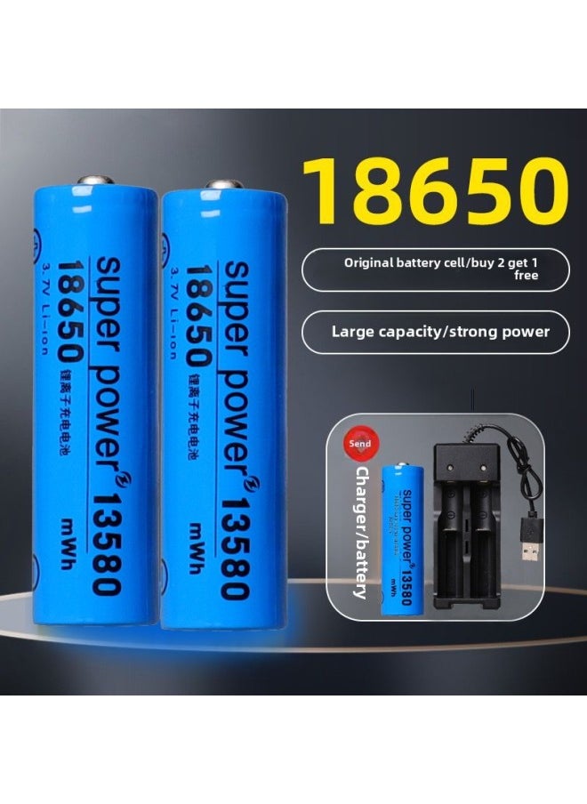 Generic - 18650 Lithium Battery Large Capacity 3.7V Strong Light Flashlight Headlight Singing Machine Small Fan 4.2 Battery Charger-Standard Capacity:18650 Pointed Tip 9250 Capacity [4 Sections] - Image 1