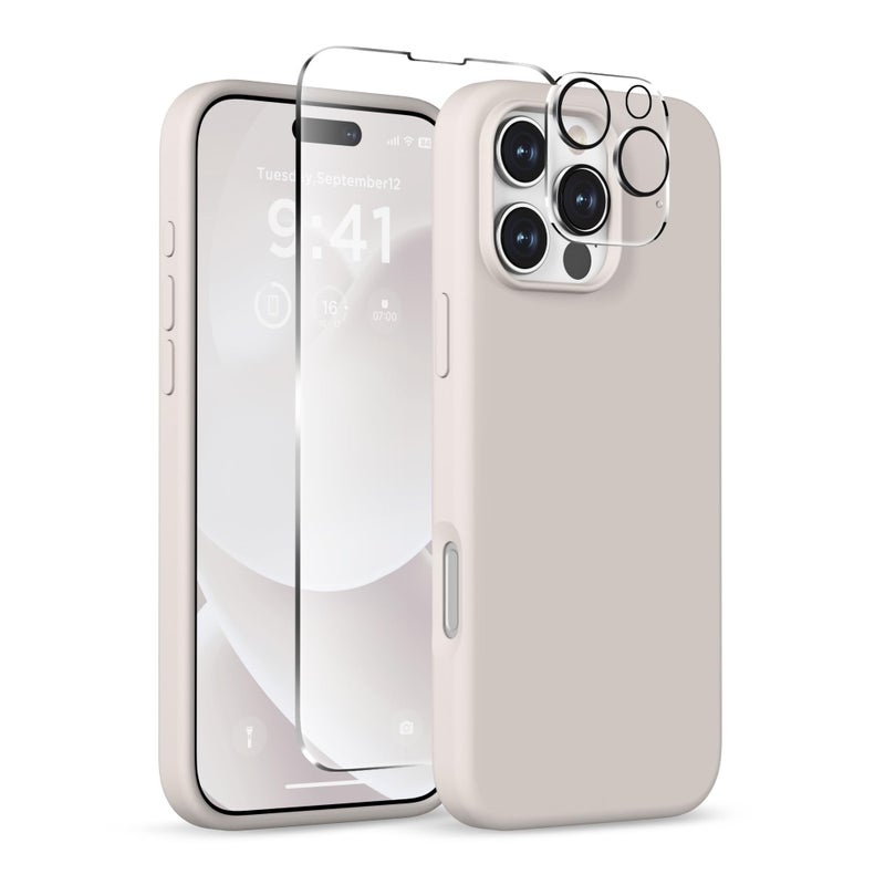 COFFKER Magnetic for iPhone 16 Pro Case, Compatible with MagSafe, Liquid Silicone Phone Cover with Screen Protector & Camera Protector, Soft Anti-Scratch Microfiber Lining Inside 6.3", Stone - Image 1