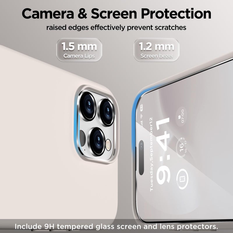 COFFKER Magnetic for iPhone 16 Pro Case, Compatible with MagSafe, Liquid Silicone Phone Cover with Screen Protector & Camera Protector, Soft Anti-Scratch Microfiber Lining Inside 6.3", Stone - Image 4