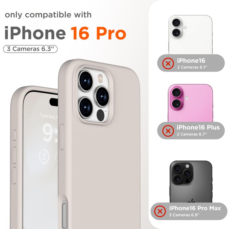 COFFKER Magnetic for iPhone 16 Pro Case, Compatible with MagSafe, Liquid Silicone Phone Cover with Screen Protector & Camera Protector, Soft Anti-Scratch Microfiber Lining Inside 6.3", Stone - Image 2