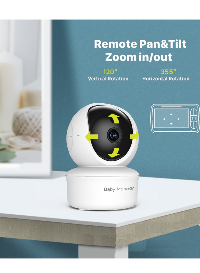 Gasin Baby Monitor With Camera And Audio, 5 Inch Display, Night Vision, 2-Way Talk, Temperature Monitoring, Lullabies - Image 2