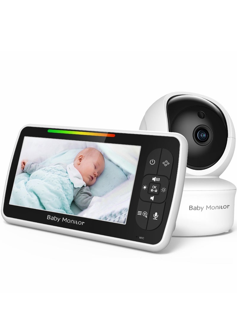 Gasin Baby Monitor With Camera And Audio, 5 Inch Display, Night Vision, 2-Way Talk, Temperature Monitoring, Lullabies - Image 1