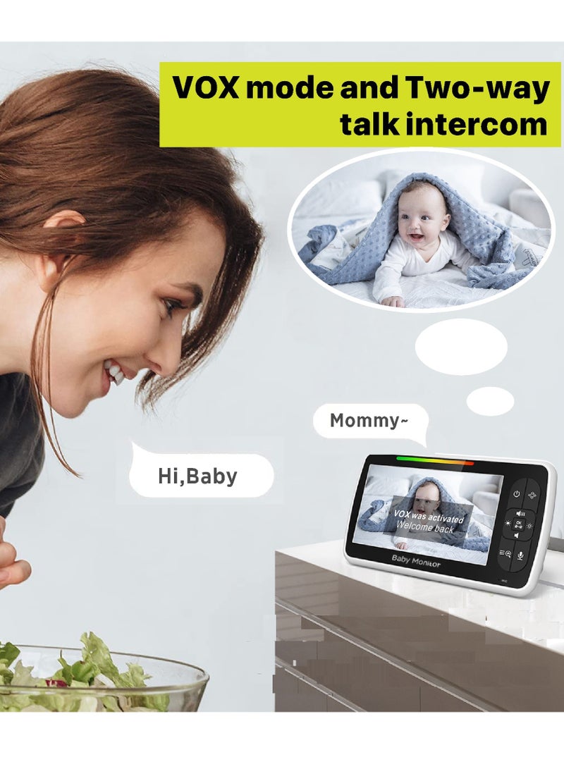 Gasin Baby Monitor With Camera And Audio, 5 Inch Display, Night Vision, 2-Way Talk, Temperature Monitoring, Lullabies - Image 5