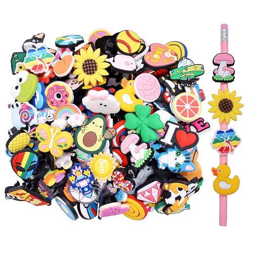 YEALQUE YEALQU 60PCS Random Different Pencil Topper Decoations Cute PVC Pencil Toppes Lovely Black Clip for Pupil/Junior Students Gifts Awards - Image 1