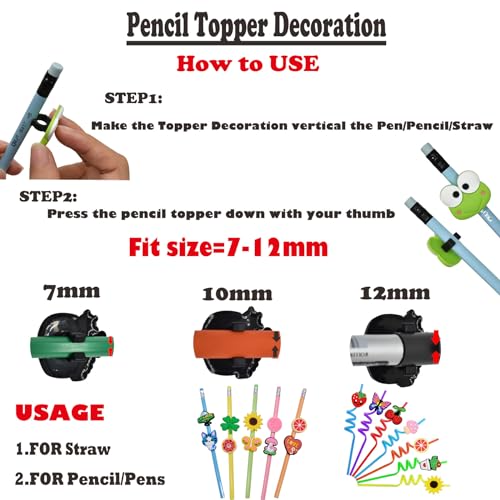 YEALQUE YEALQU 60PCS Random Different Pencil Topper Decoations Cute PVC Pencil Toppes Lovely Black Clip for Pupil/Junior Students Gifts Awards - Image 5