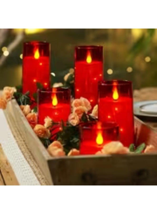 إيروريكس طقم 5 شموع LED حمراء بدون لهب – فتيل ثلاثي الأبعاد مع عمود شمع وأكريليك مضيء وجهاز تحكم - Image 3