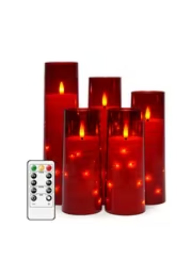 إيروريكس طقم 5 شموع LED حمراء بدون لهب – فتيل ثلاثي الأبعاد مع عمود شمع وأكريليك مضيء وجهاز تحكم - Image 1