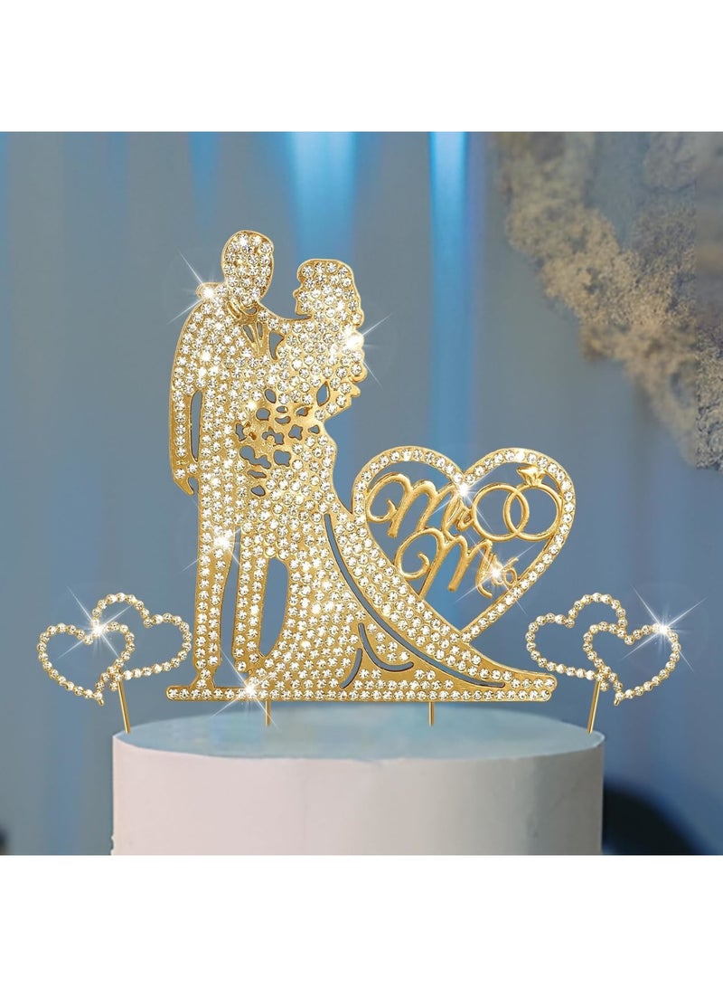 SYOSI تزيين كعكة الزفاف، زخرفة كعكة على شكل قلب أنيق بتشطيب ذهبي لامع، ملحق كعكة أكريليك متين لحفلات الخطوبة وذكرى الزواج وحفلات العروس - Image 1