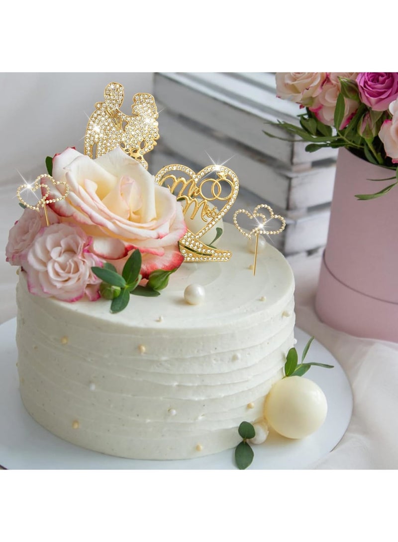 SYOSI تزيين كعكة الزفاف، زخرفة كعكة على شكل قلب أنيق بتشطيب ذهبي لامع، ملحق كعكة أكريليك متين لحفلات الخطوبة وذكرى الزواج وحفلات العروس - Image 2