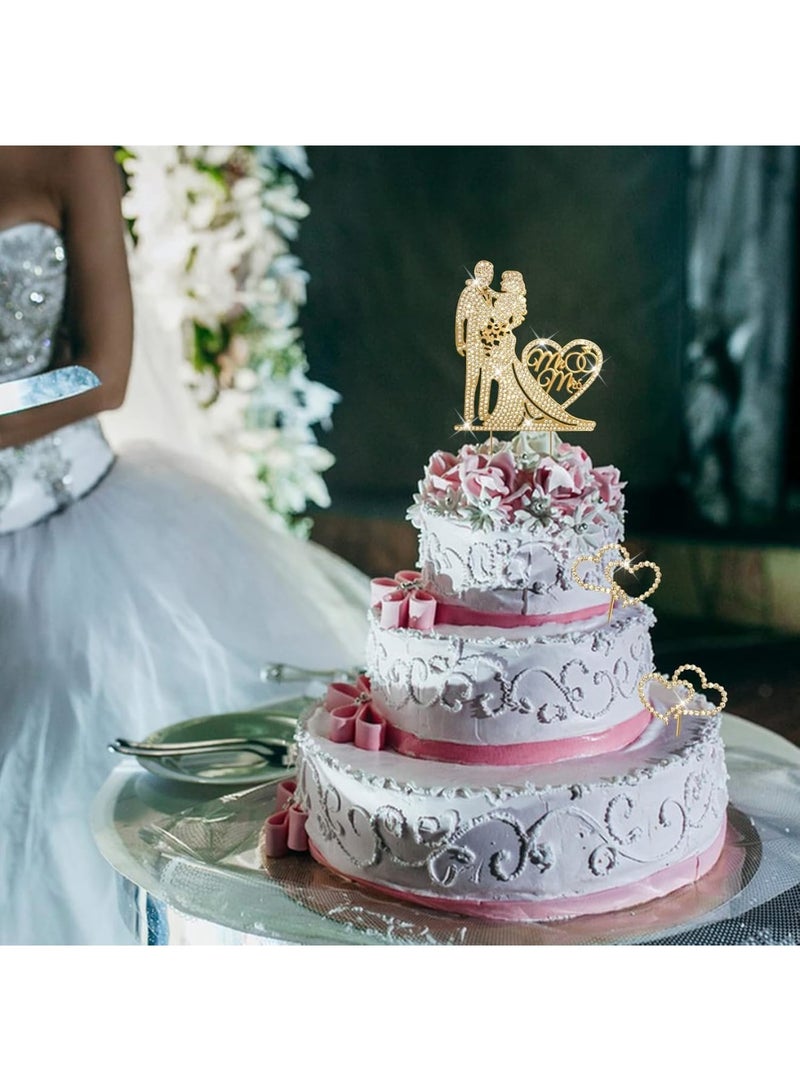 SYOSI تزيين كعكة الزفاف، زخرفة كعكة على شكل قلب أنيق بتشطيب ذهبي لامع، ملحق كعكة أكريليك متين لحفلات الخطوبة وذكرى الزواج وحفلات العروس - Image 4