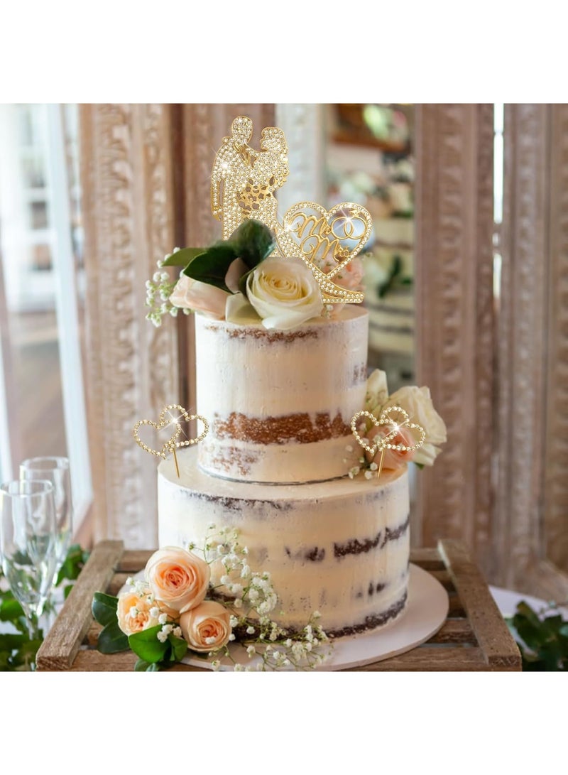 SYOSI تزيين كعكة الزفاف، زخرفة كعكة على شكل قلب أنيق بتشطيب ذهبي لامع، ملحق كعكة أكريليك متين لحفلات الخطوبة وذكرى الزواج وحفلات العروس - Image 3