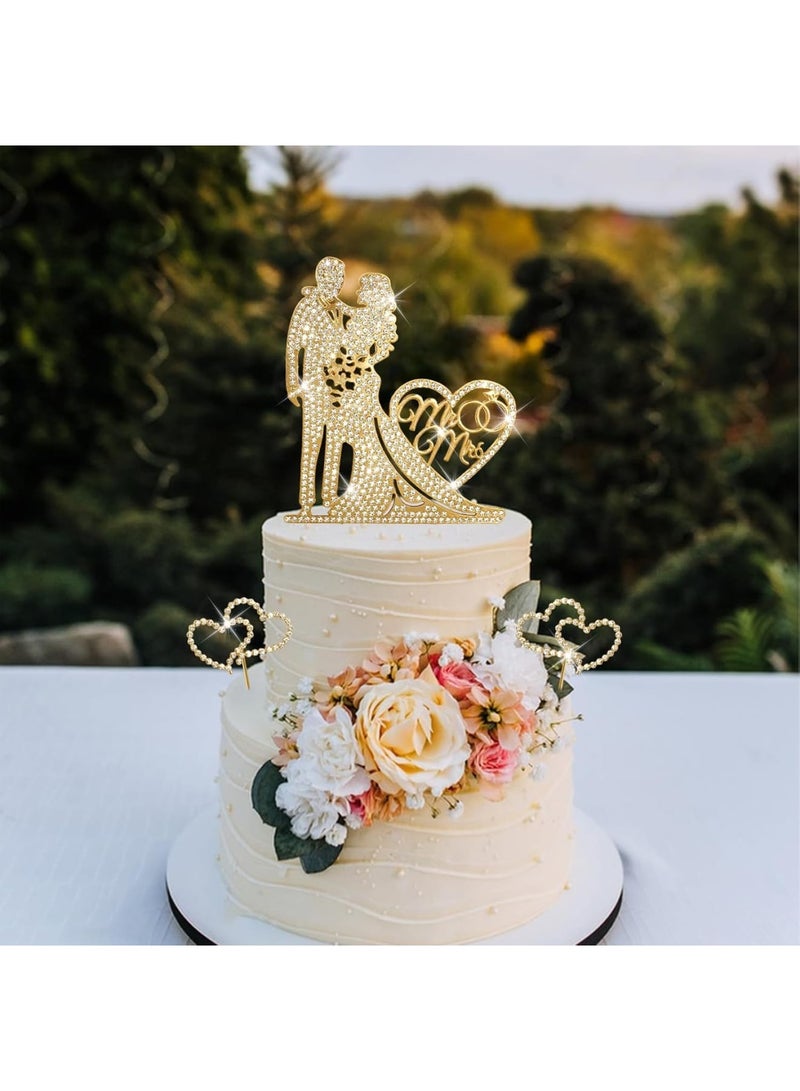 SYOSI تزيين كعكة الزفاف، زخرفة كعكة على شكل قلب أنيق بتشطيب ذهبي لامع، ملحق كعكة أكريليك متين لحفلات الخطوبة وذكرى الزواج وحفلات العروس - Image 5