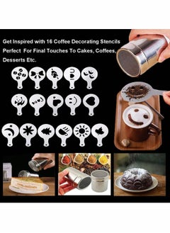 KASTWAVE Chocolate Shaker Dusters Stainless Steel Mesh Shaker Powder Shaker for Icing Sugar Powder Cocoa Cappuccino with Coffee Stencils, for Kitchen, Drinks and Baking  - Image 5