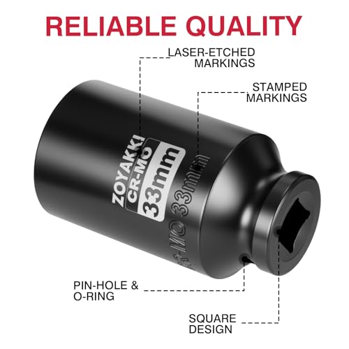 ZOYAKKI 12 Drive x 33 mm Deep 6 PT Impact Socket CRMO12inch Drive 6 Point Axle Nut Socket for Easy Removal of Axle Shaft Nuts Metric 33MM - Image 5