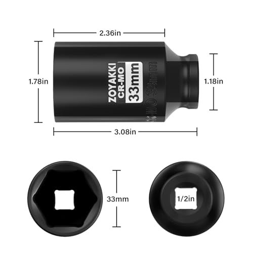 ZOYAKKI 12 Drive x 33 mm Deep 6 PT Impact Socket CRMO12inch Drive 6 Point Axle Nut Socket for Easy Removal of Axle Shaft Nuts Metric 33MM - Image 3